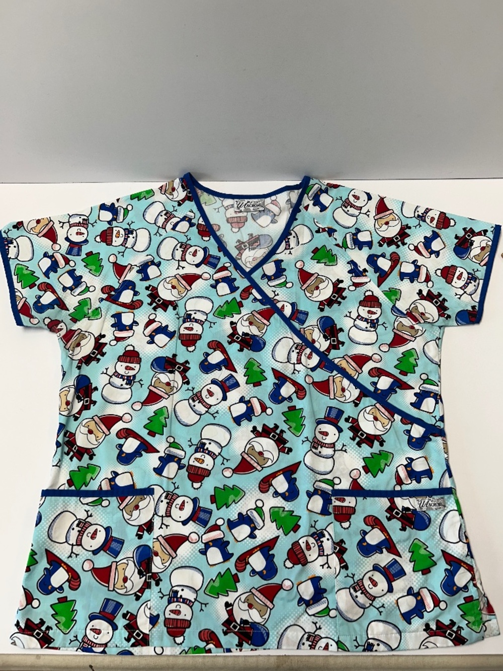 UA Scrubs Snowman Santa Scrub Top 46" Bust Measurement V Neck Penguin Holiday